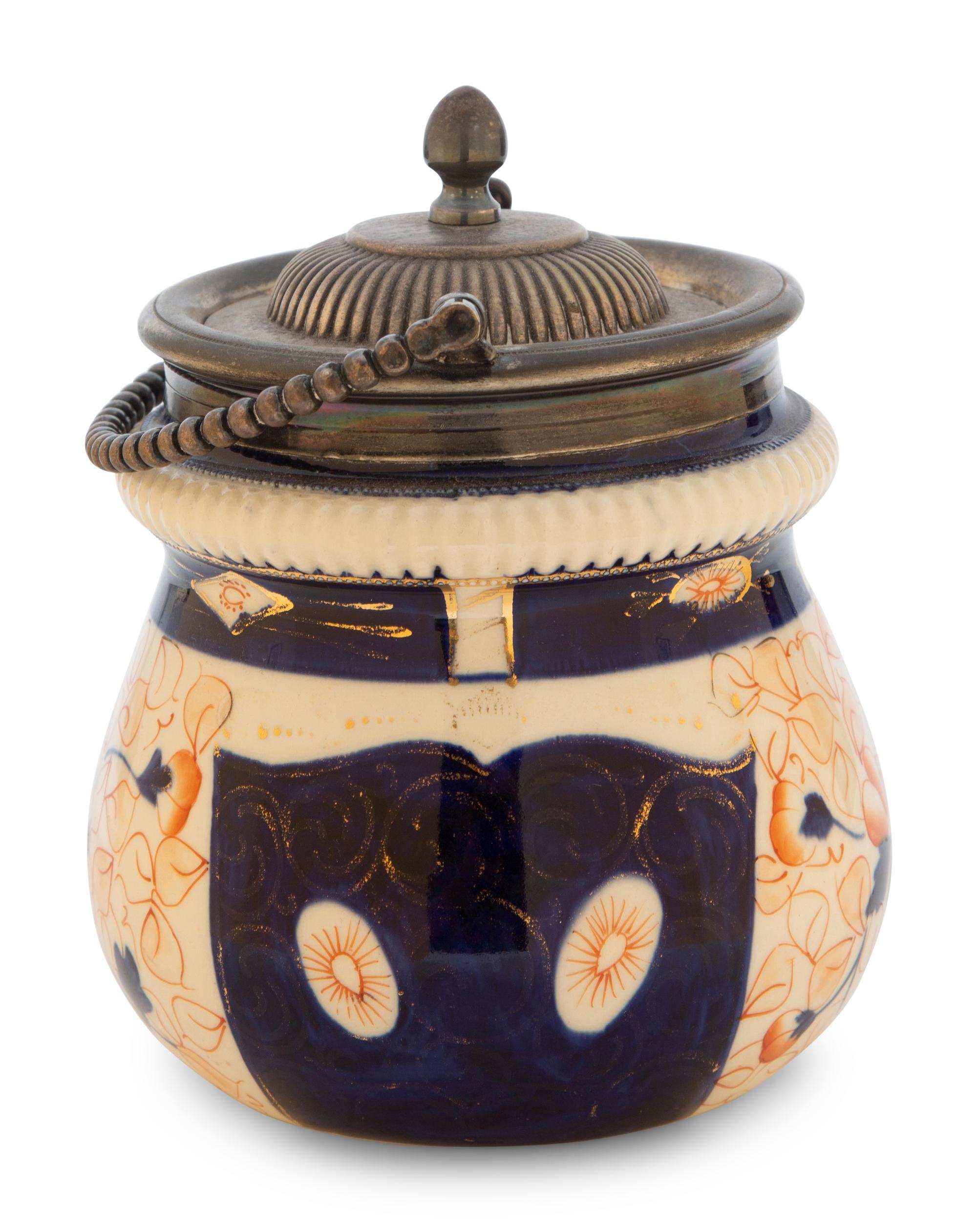 A Royal Crown Derby Porcelain Silver Plate Mounted Biscuit Jar — 19TH CENTURY