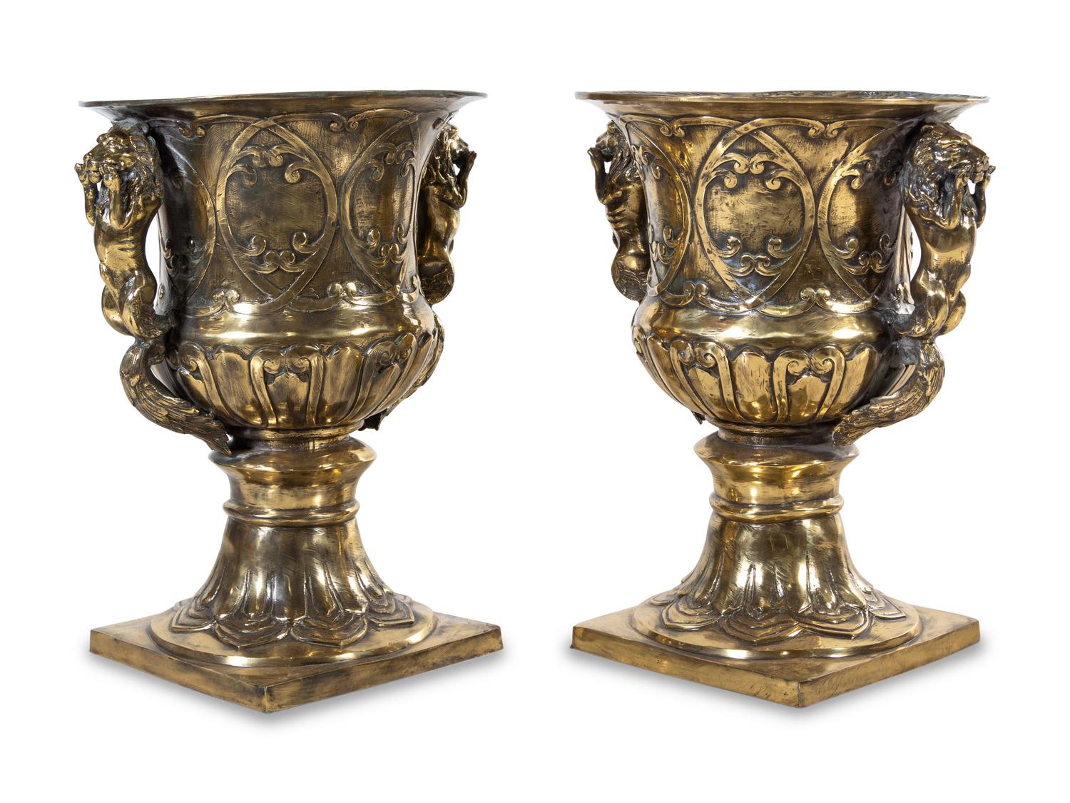 A Pair of English Gilt Bronze Jardinières