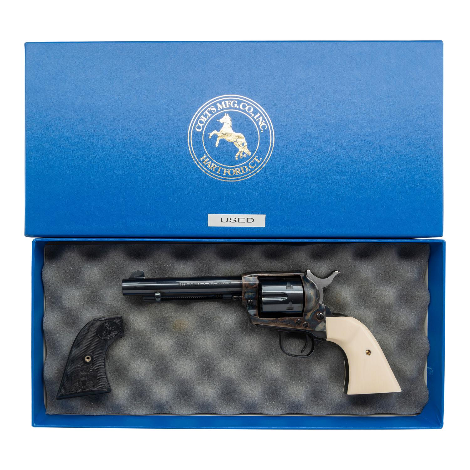 *Colt Single Action Army with Two Piece Faux Ivory Eagle Grips in Box with Accessories