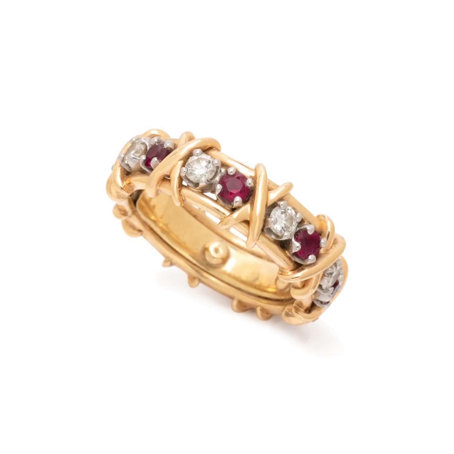 TIFFANY & CO., SCHLUMBERGER, DIAMOND AND RUBY 'SIXTEEN STONE' BAND
