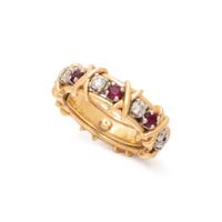 TIFFANY & CO., SCHLUMBERGER, DIAMOND AND RUBY 'SIXTEEN STONE' BAND