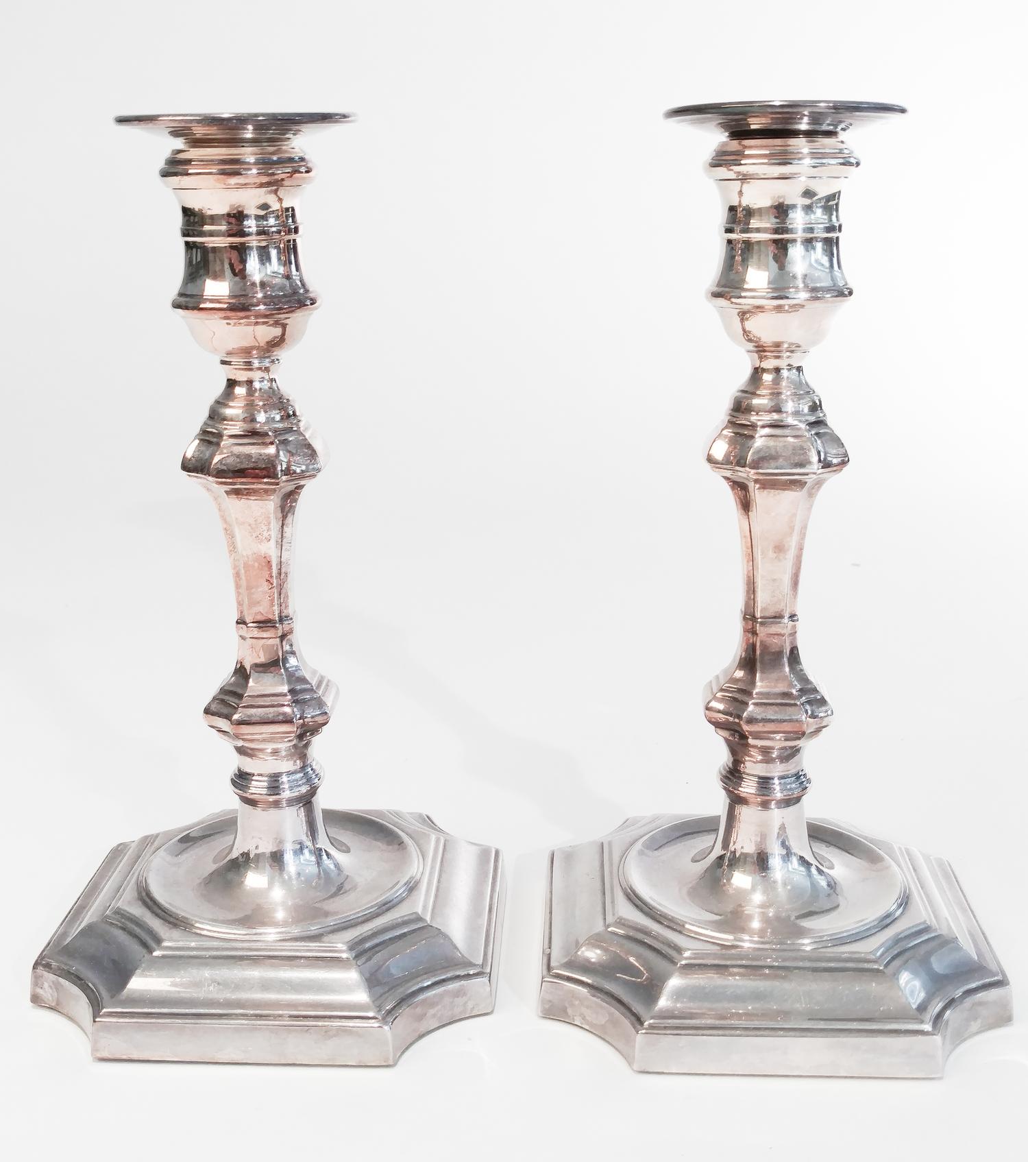 A Pair of English Silver-plated Candlesticks