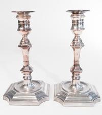 A Pair of English Silver-plated Candlesticks