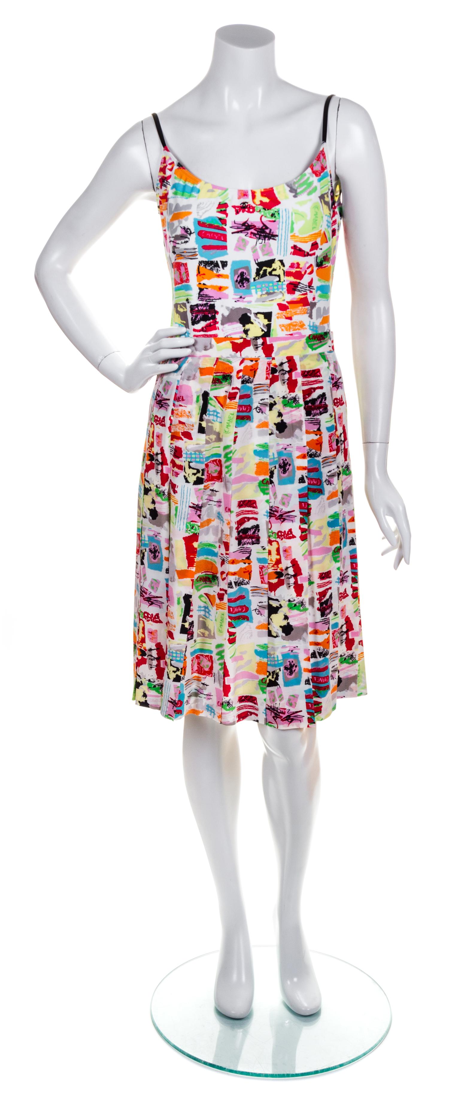 A Chanel Multicolor Silk Skirt Ensemble, Skirt size 42, leotard size 44.