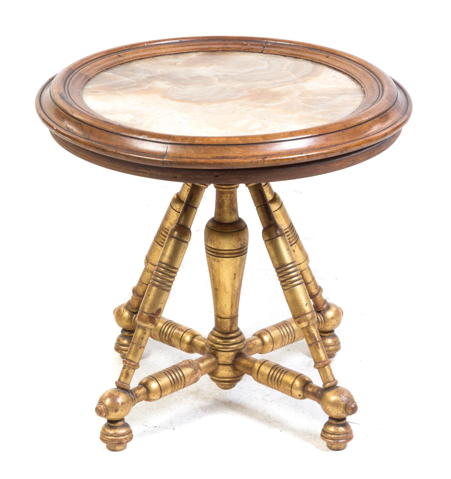 An Aesthetic Giltwood Onyx Low Table Height 18 1/2 x diameter 19 1/2 inches. — LATE 19TH CENTURY
