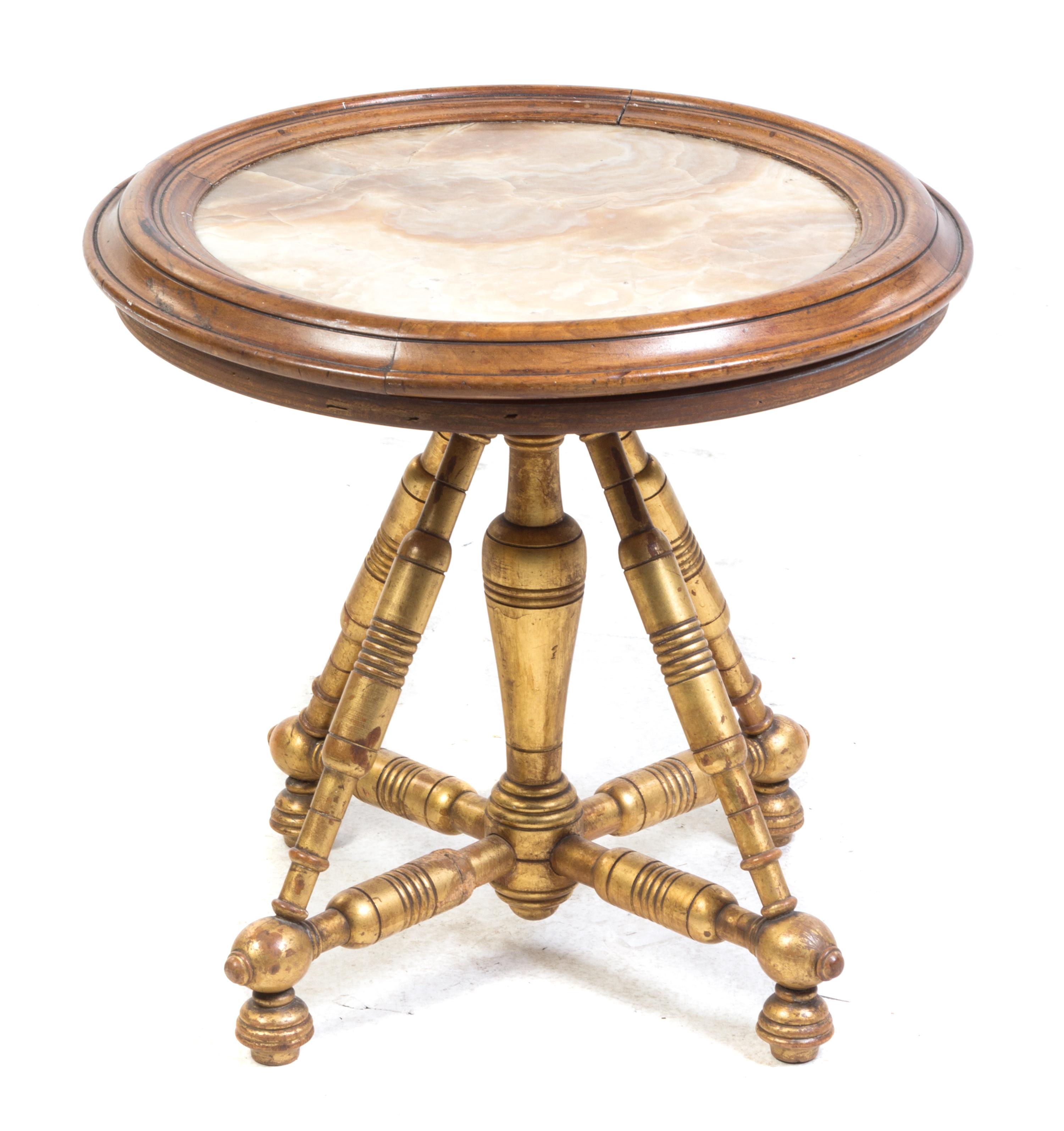 An Aesthetic Giltwood Onyx Low Table Height 18 1/2 x diameter 19 1/2 inches. — LATE 19TH CENTURY