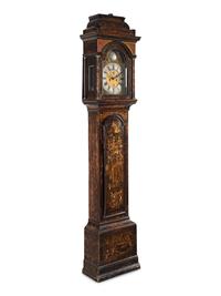 A George I Black and Gilt-Japanned Oak Tall Case Clock