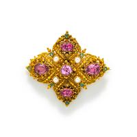 ANTIQUE, YELLOW GOLD AND MULTIGEM BROOCH