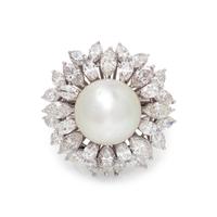CULTURED SOUTH SEA PEARL AND DIAMOND RING