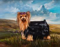 Three Works of Art depicting Yorkshire Terriers Largest: 15 1/2 x 19 1/2 inches.