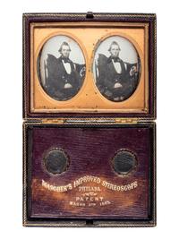 [EARLY PHOTOGRAPHY]. BECKERS, Alexander (active 1842-1869), photographer. A stereodaguerreotype of "Great Uncle Joe Rogers" housed in a Mascher case. New York, NY: ca 1857.