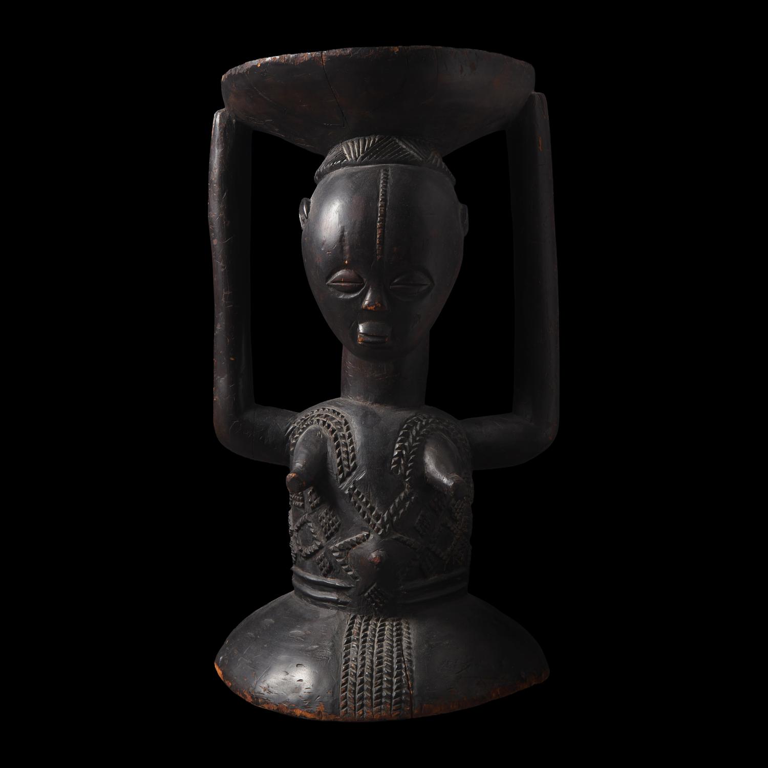 A Luba Wood Caryatid Stool
