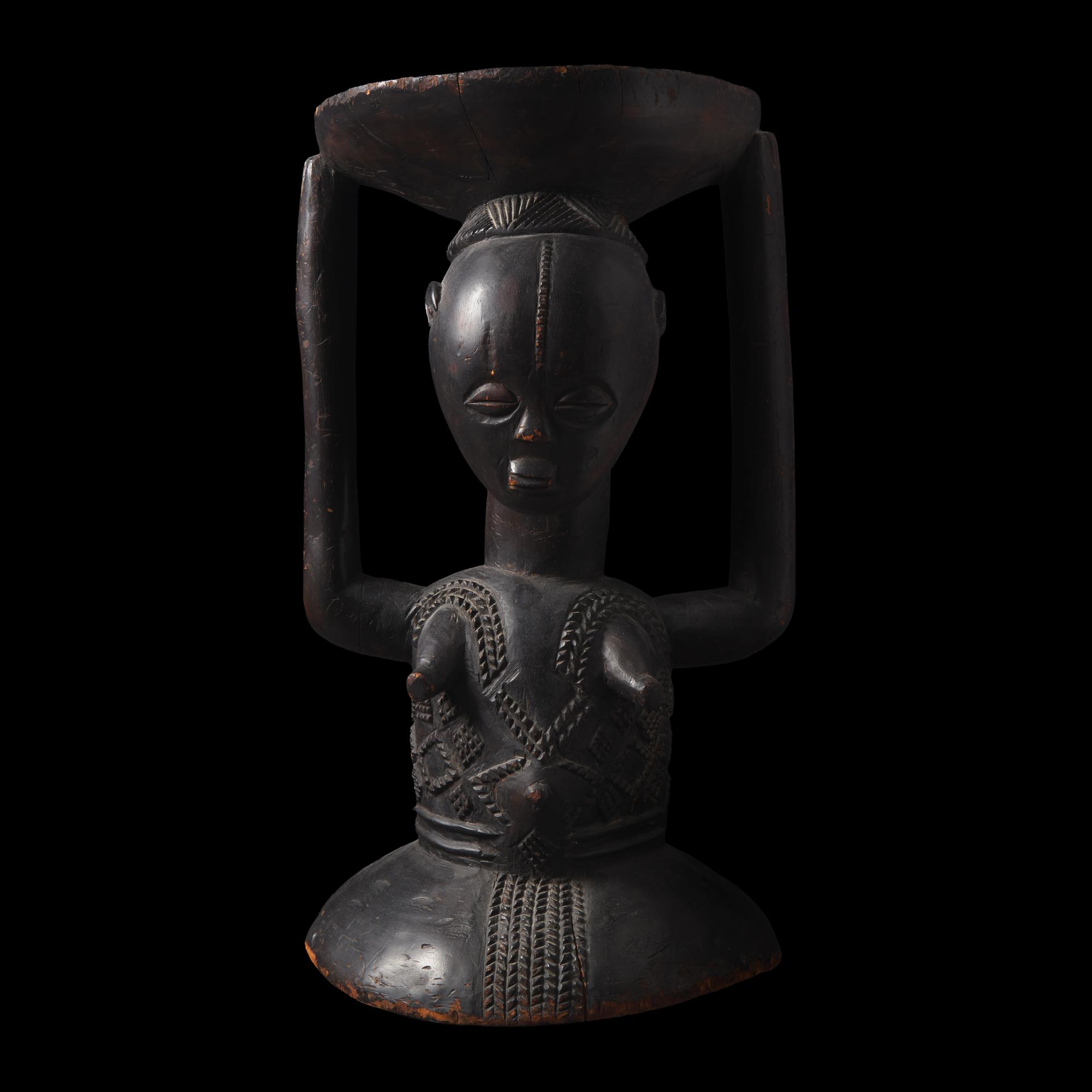 A Luba Wood Caryatid Stool