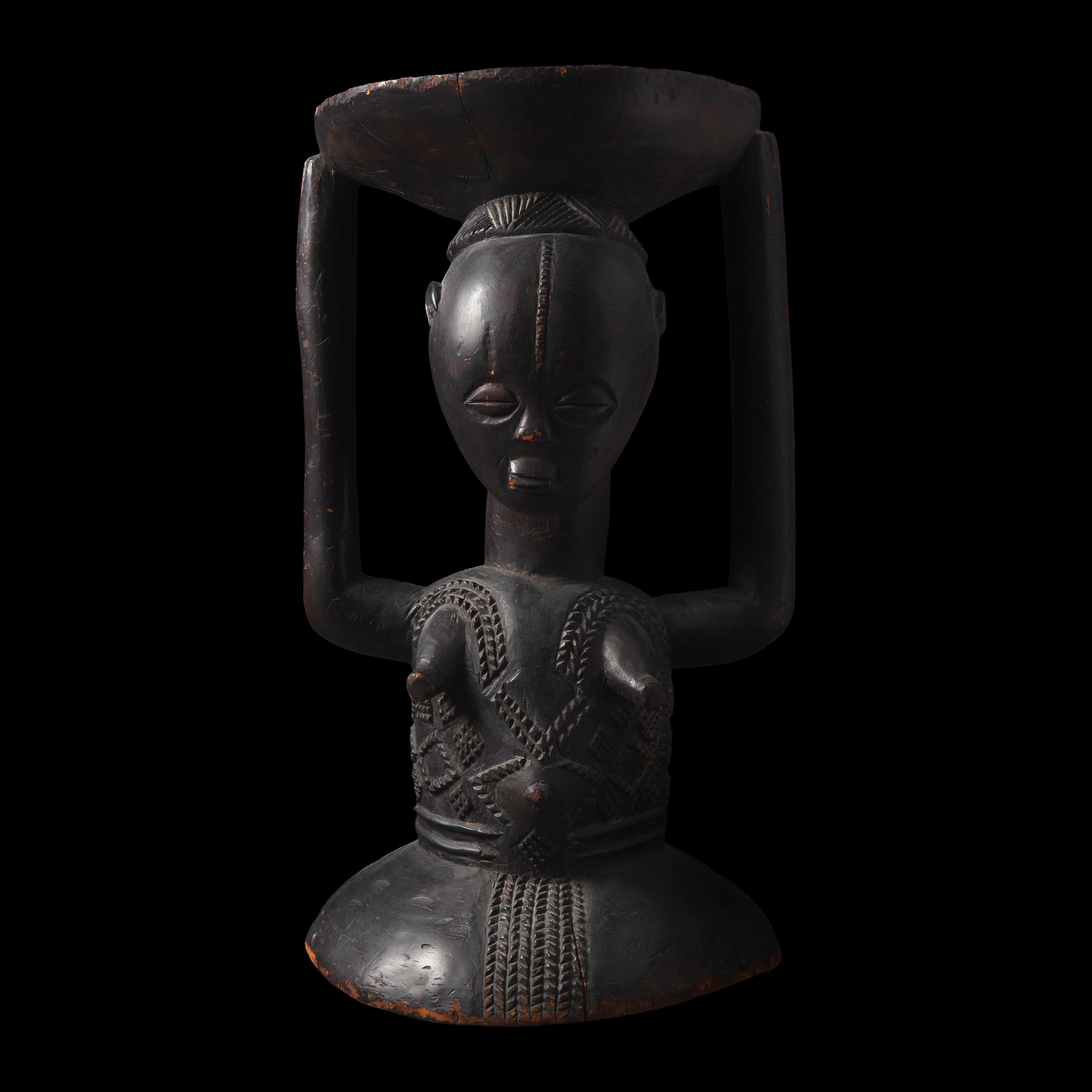 A Luba Wood Caryatid Stool