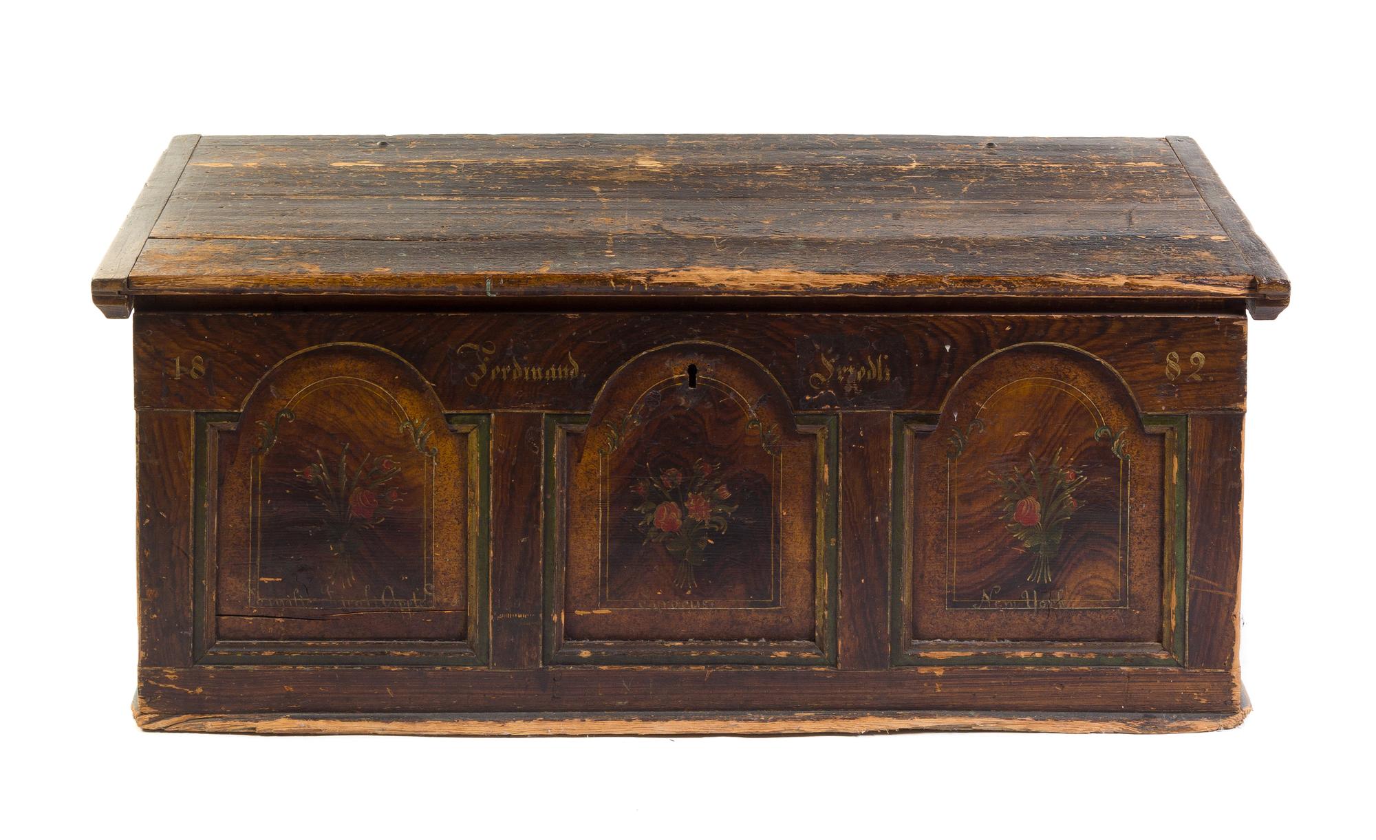 An American Painted Pine Trunk Width 47 1/4 inches. — 19TH CENTURY