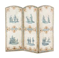 A Louis XV Painted Canvas Five-Panel Floor Screen