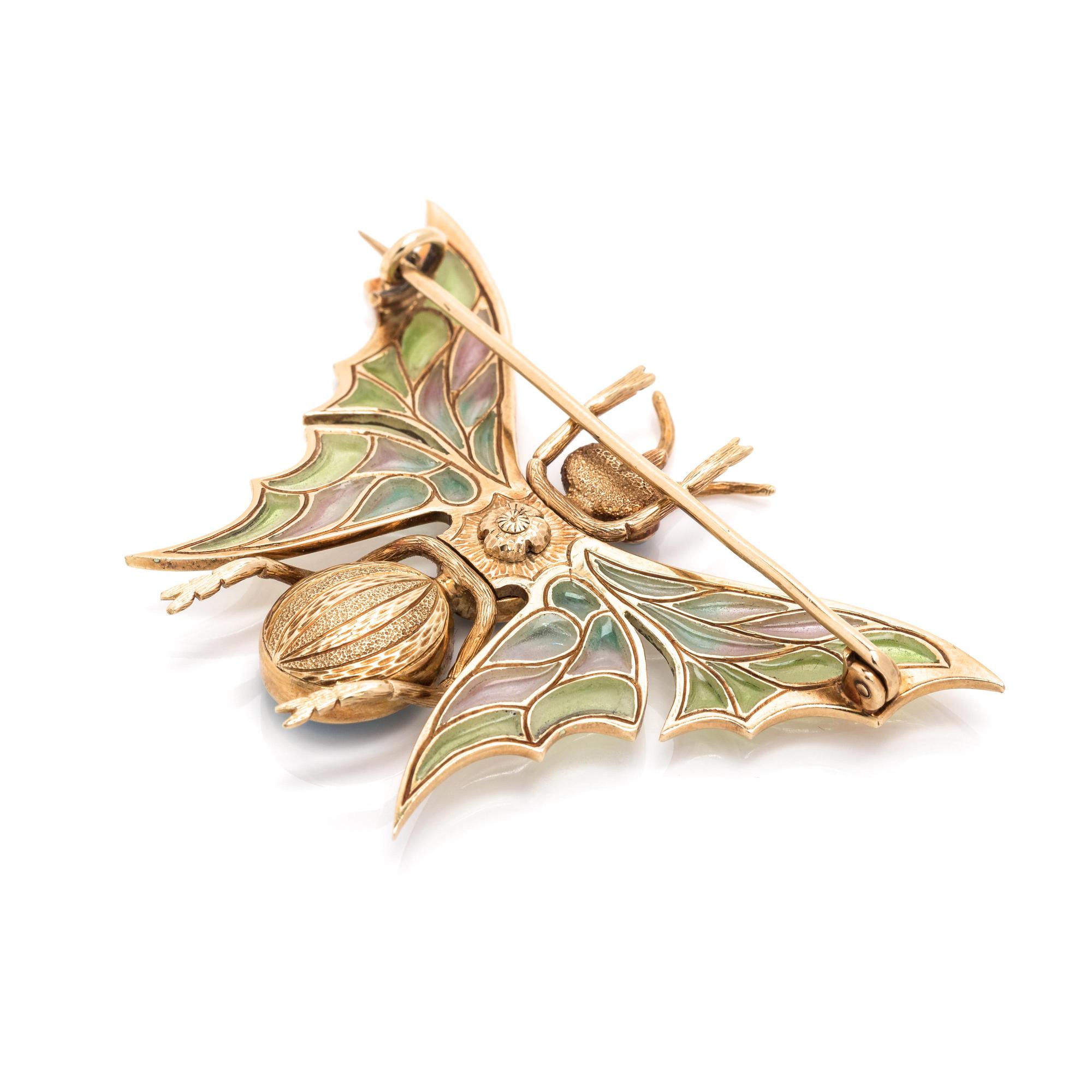 Opal and Plique-à-Jour Enamel Butterfly Brooch