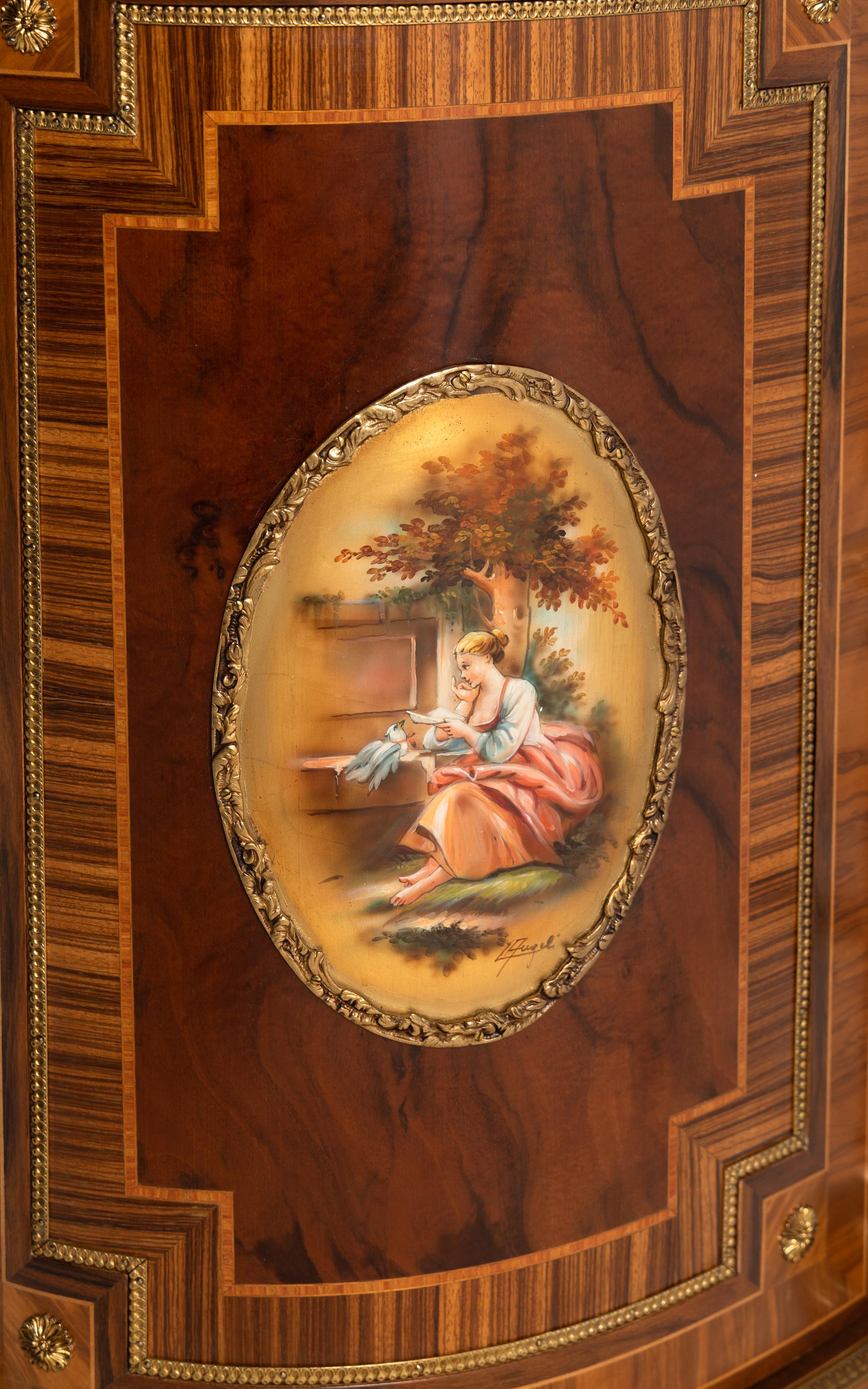 A Louis XVI Style Gilt Bronze Mounted Various Woods Console Cabinet