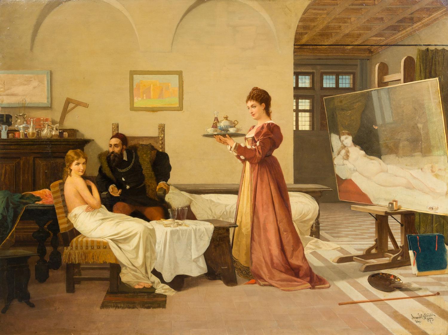 Amos Cassioli, (Italian, 1832-1891), Tiziano's Studio, 1873