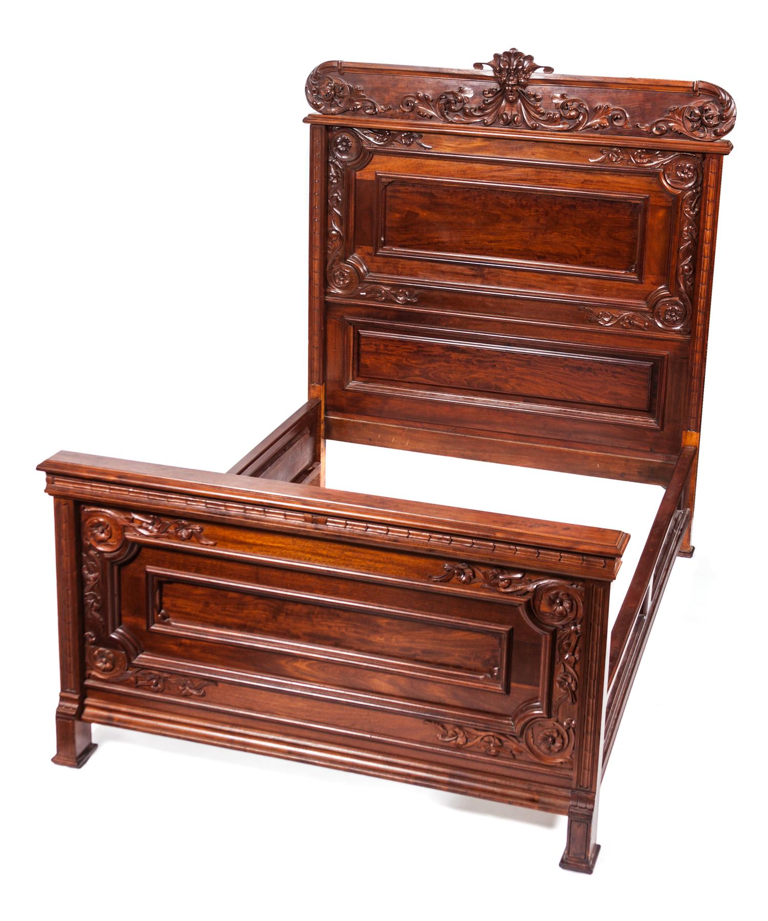 A Late Victorian/Art Noveau Bed Frame Headboard: 71 x 63 inches. — LATE 19TH CENTURY