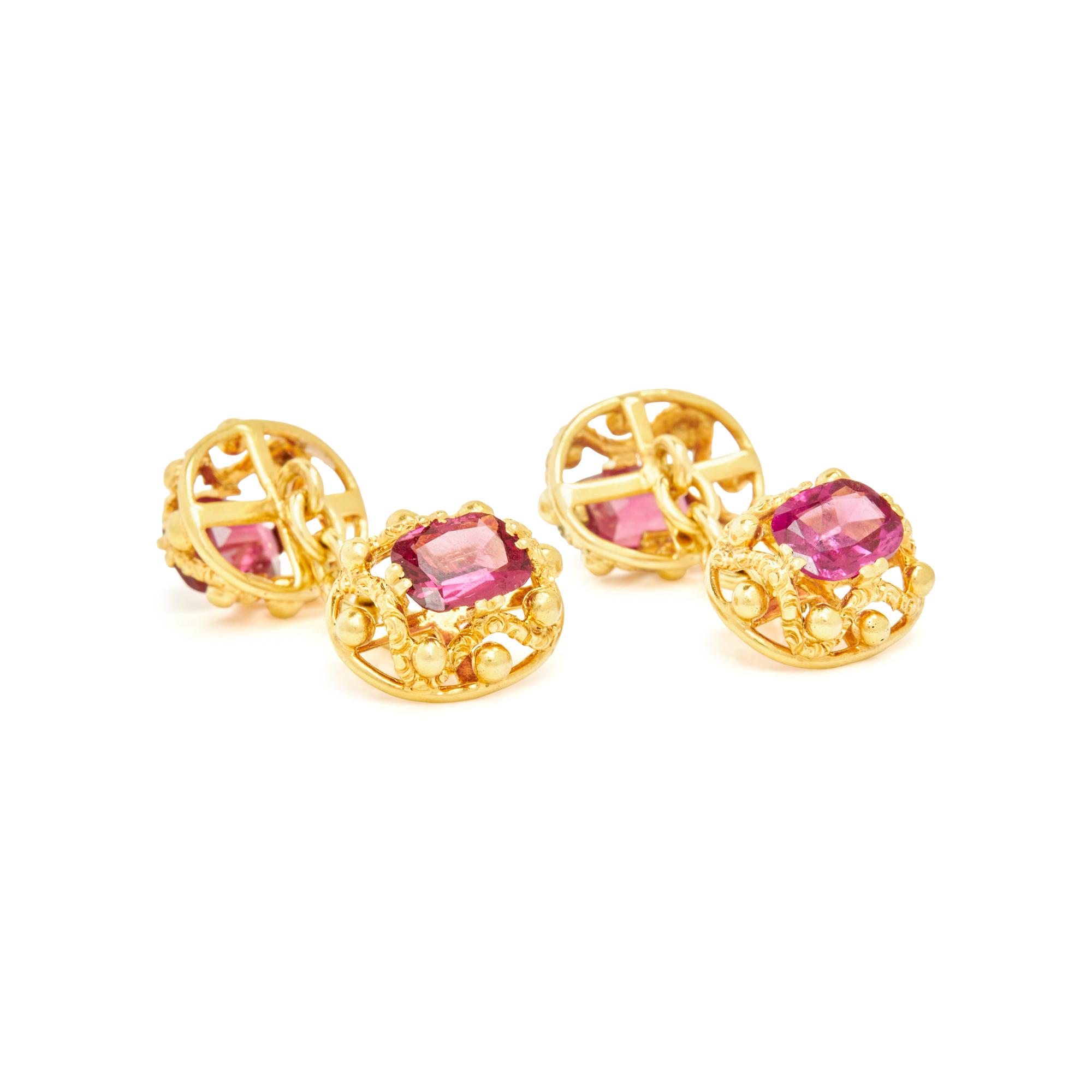 YELLOW GOLD AND GARNET CUFFLINKS