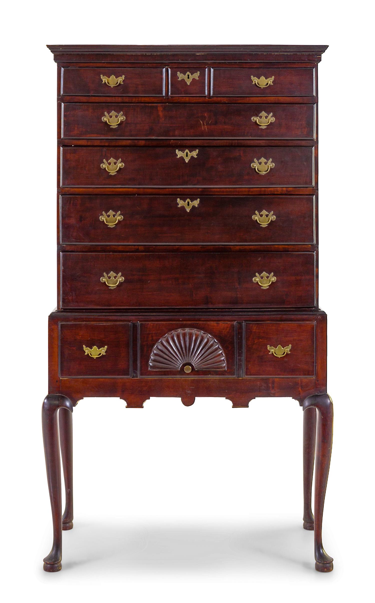 A Queen Anne Style Mahogany Highboy