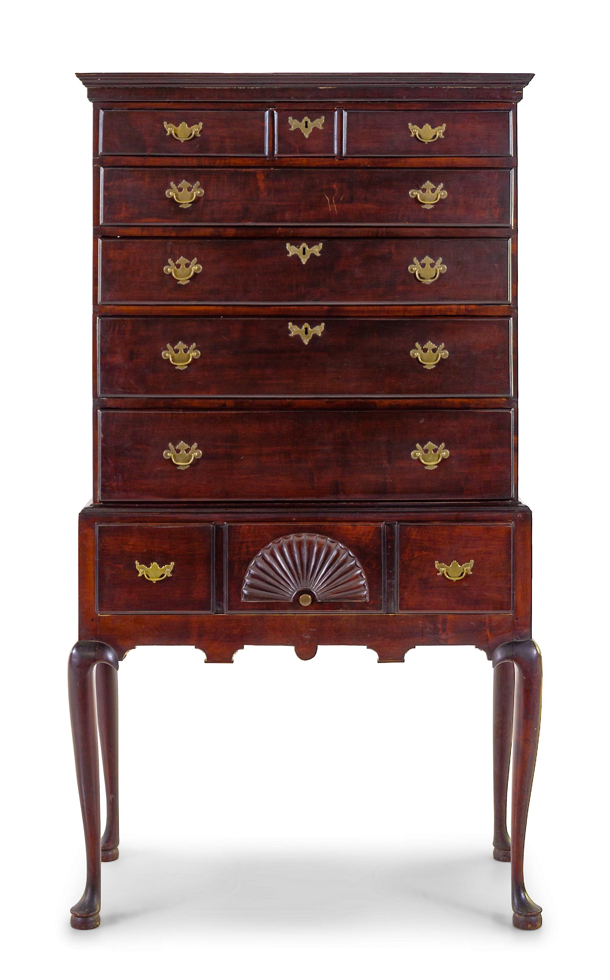 A Queen Anne Style Mahogany Highboy