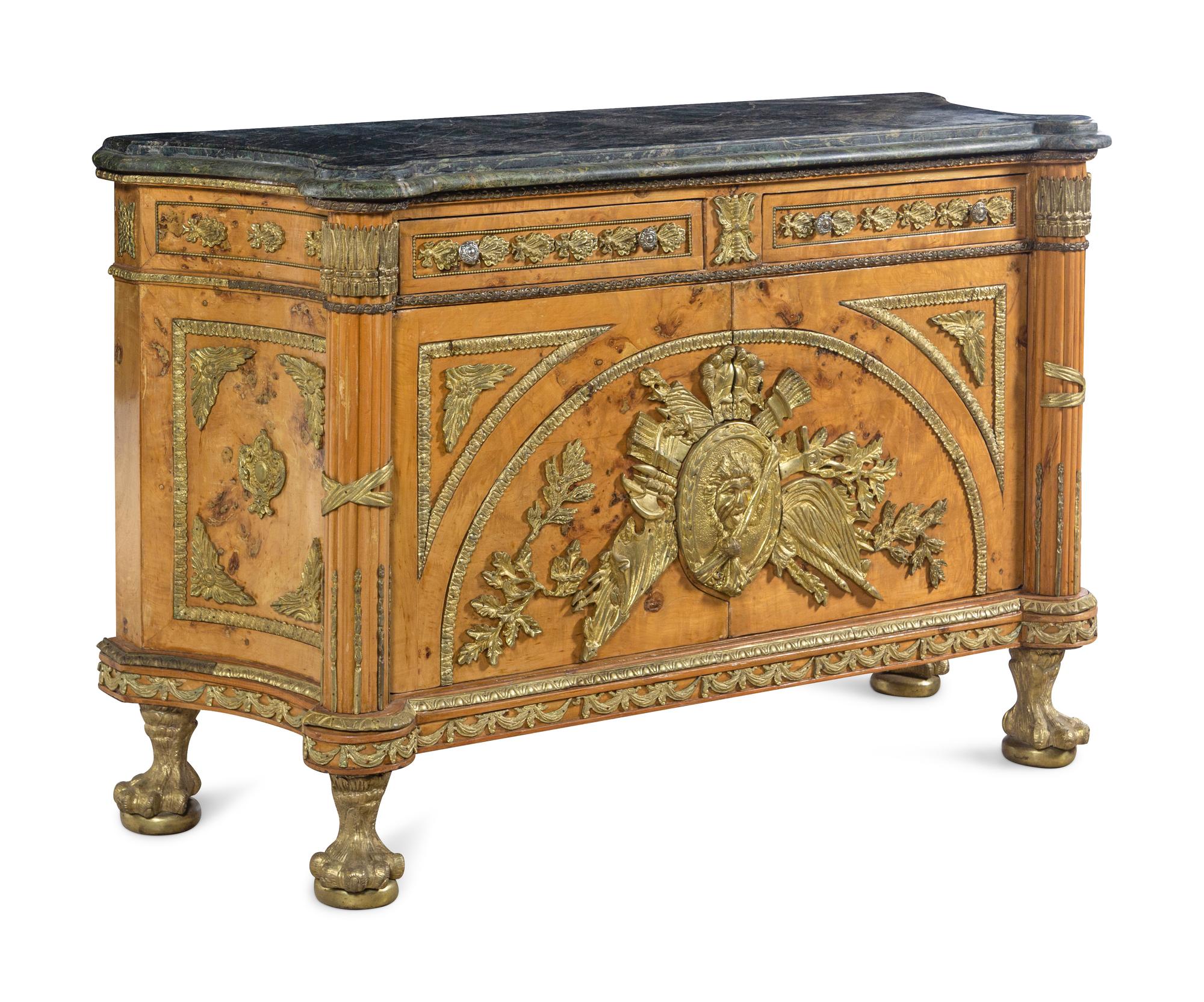 A Louis XVI Style Gilt Metal Mounted Marble-Top Commode à Vantaux After the Model by Guillaume Benneman