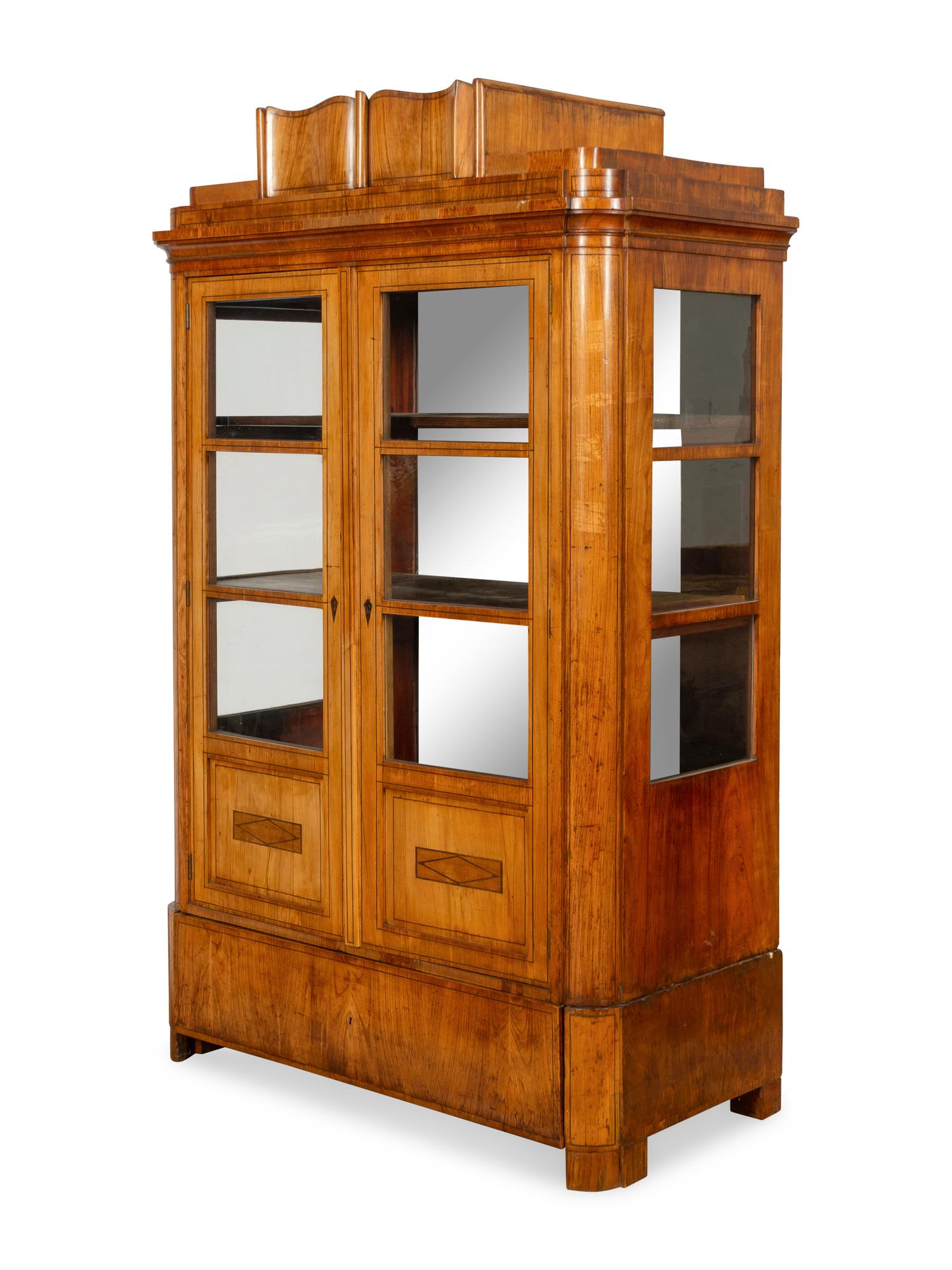 A Biedermeier Line-Inlaid Fruitwood Bookcase