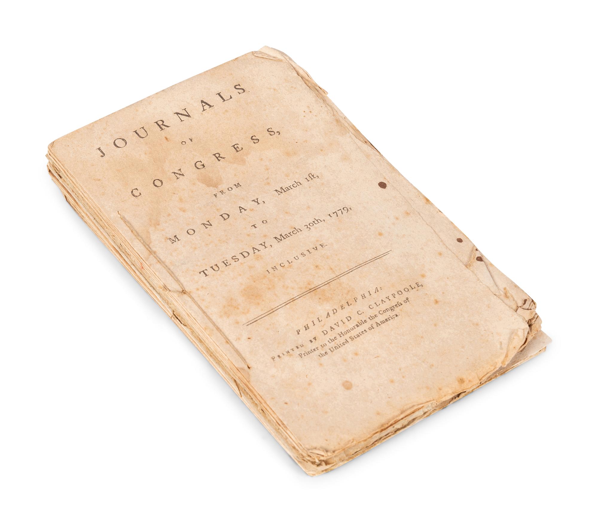 [UNITED STATES CONTINENTAL CONGRESS]. [Set of Ten Weekly Issues of the Journals of Congress for the Year 1779]. Philadelphia: David C. Claypoole, 1779.