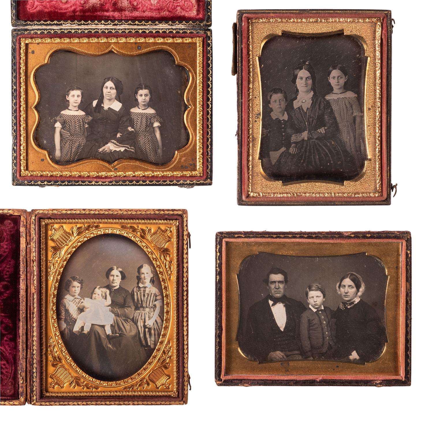 [EARLY PHOTOGRAPHY]. 11 quarter plate daguerreotypes of family pairs and groups.