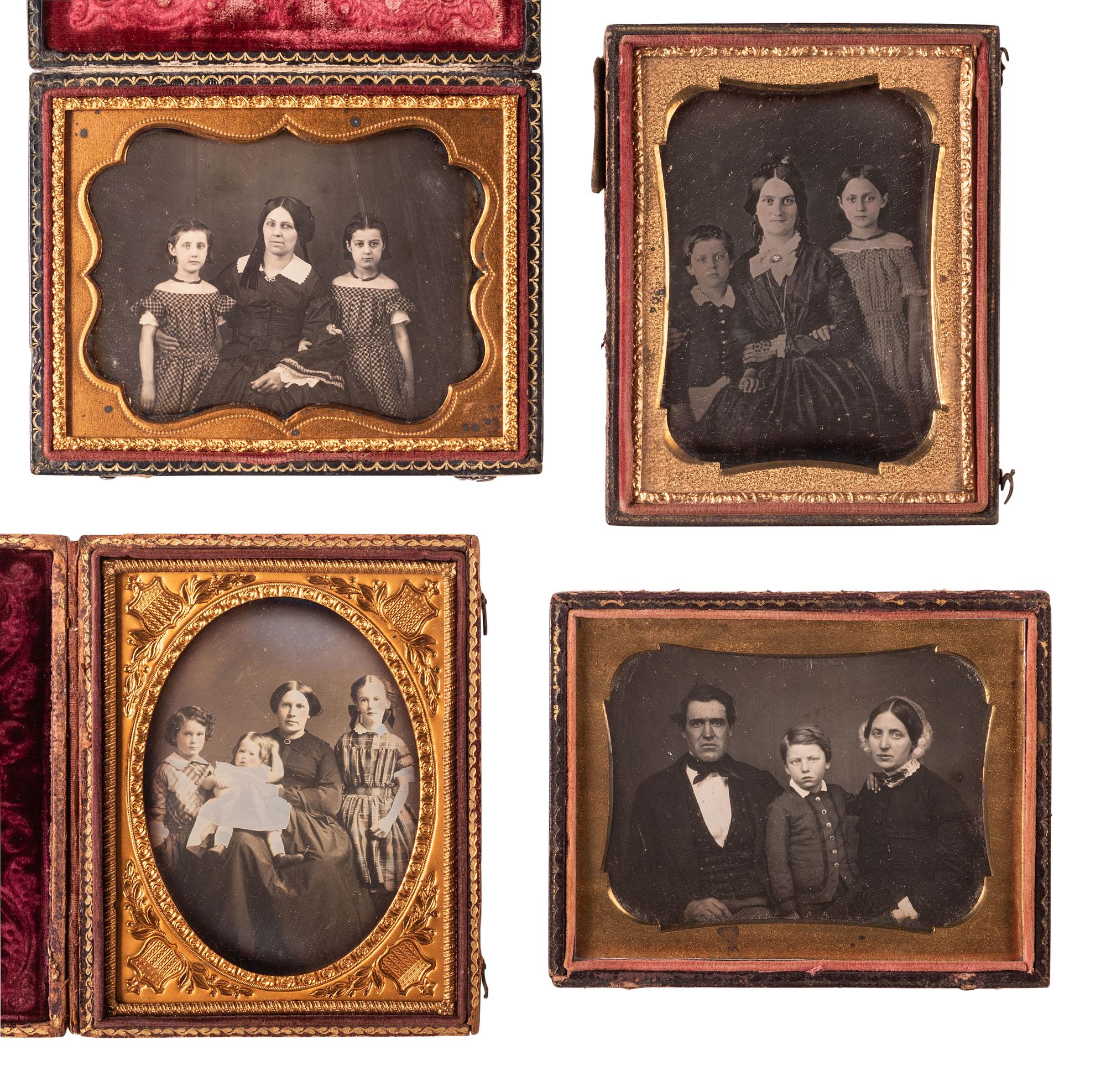 [EARLY PHOTOGRAPHY]. 11 quarter plate daguerreotypes of family pairs and groups.