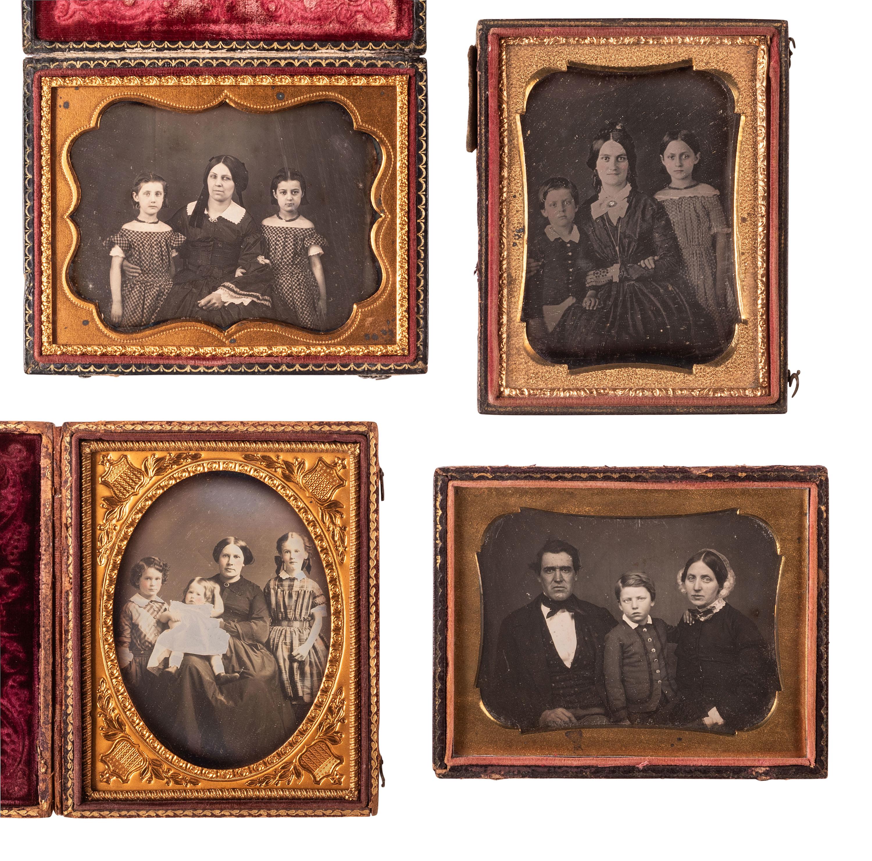 [EARLY PHOTOGRAPHY]. 11 quarter plate daguerreotypes of family pairs and groups.