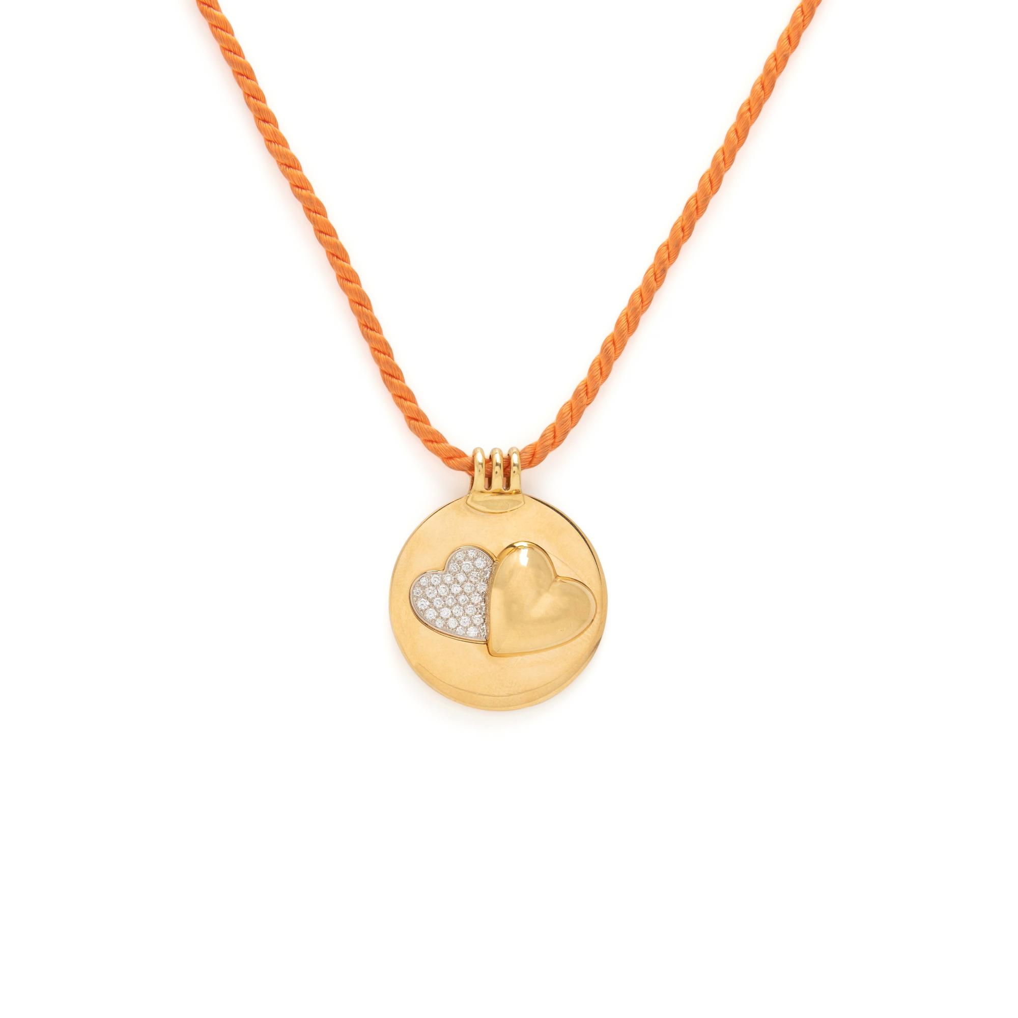 Mauboussin, Yellow Gold and Diamond Heart Pendant with Silk Cord