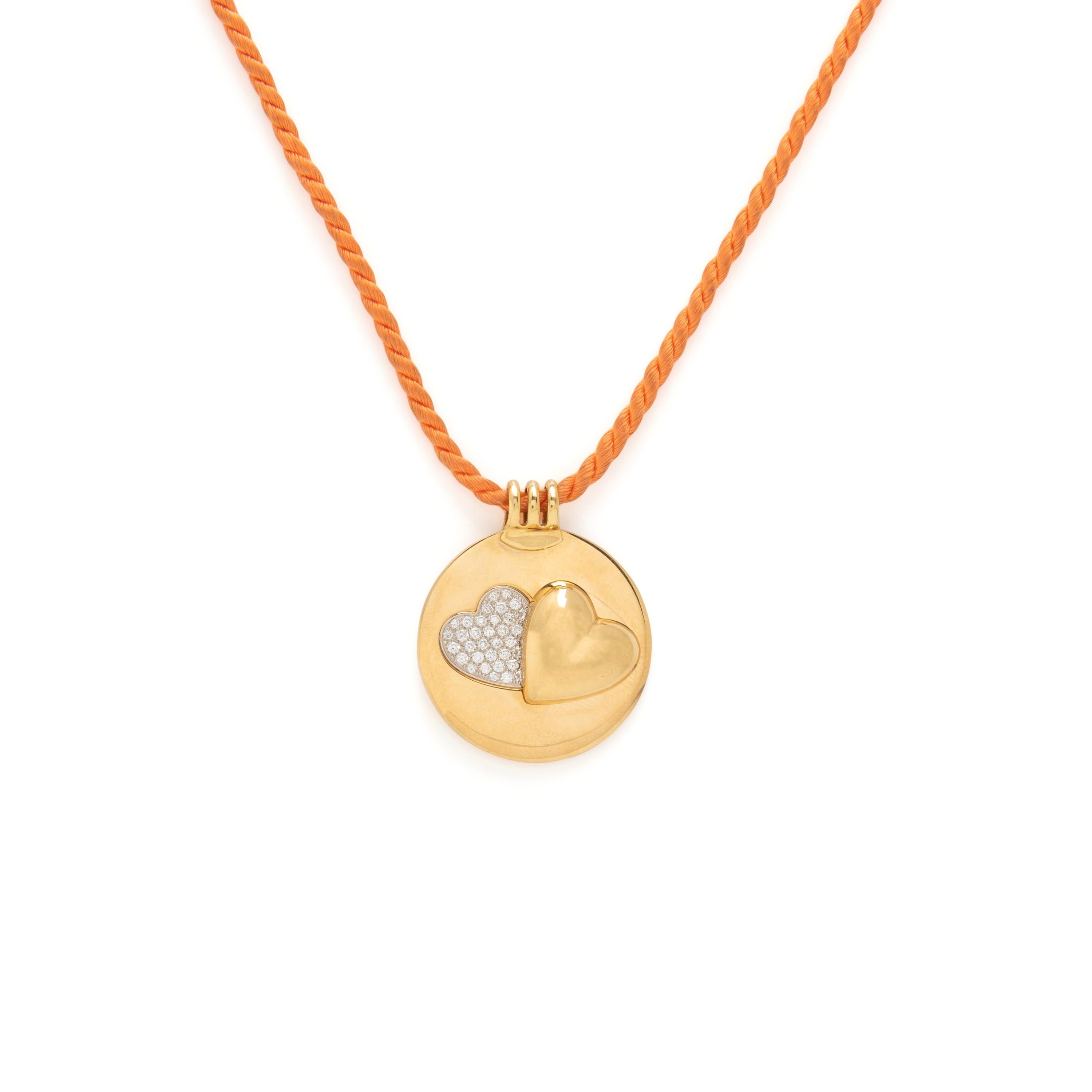 Mauboussin, Yellow Gold and Diamond Heart Pendant with Silk Cord