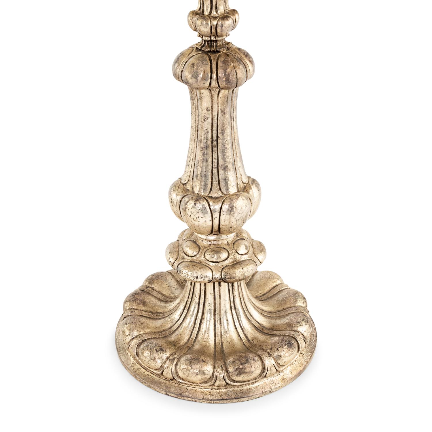 A Pair of Silvered Metal Table Lamps
