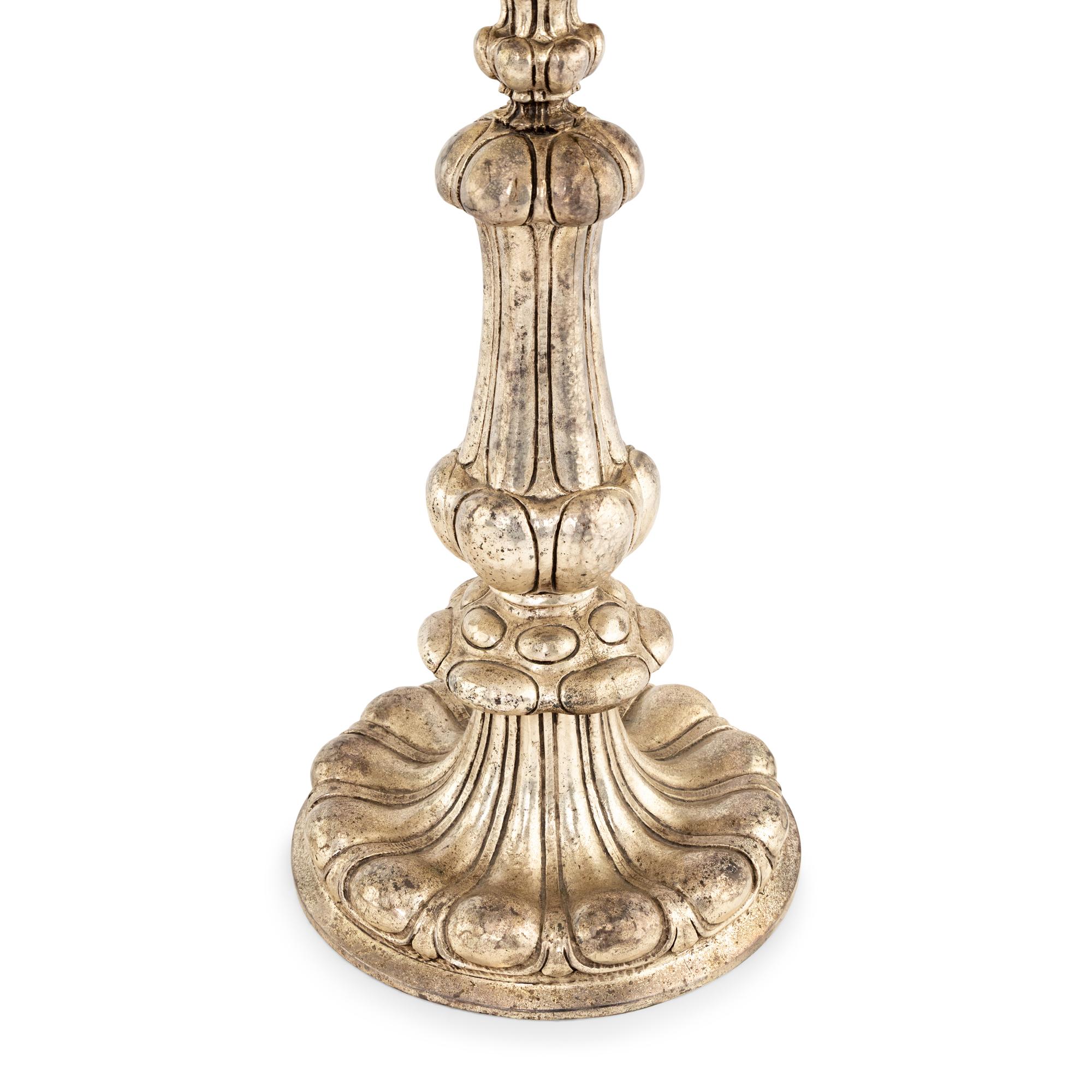 A Pair of Silvered Metal Table Lamps
