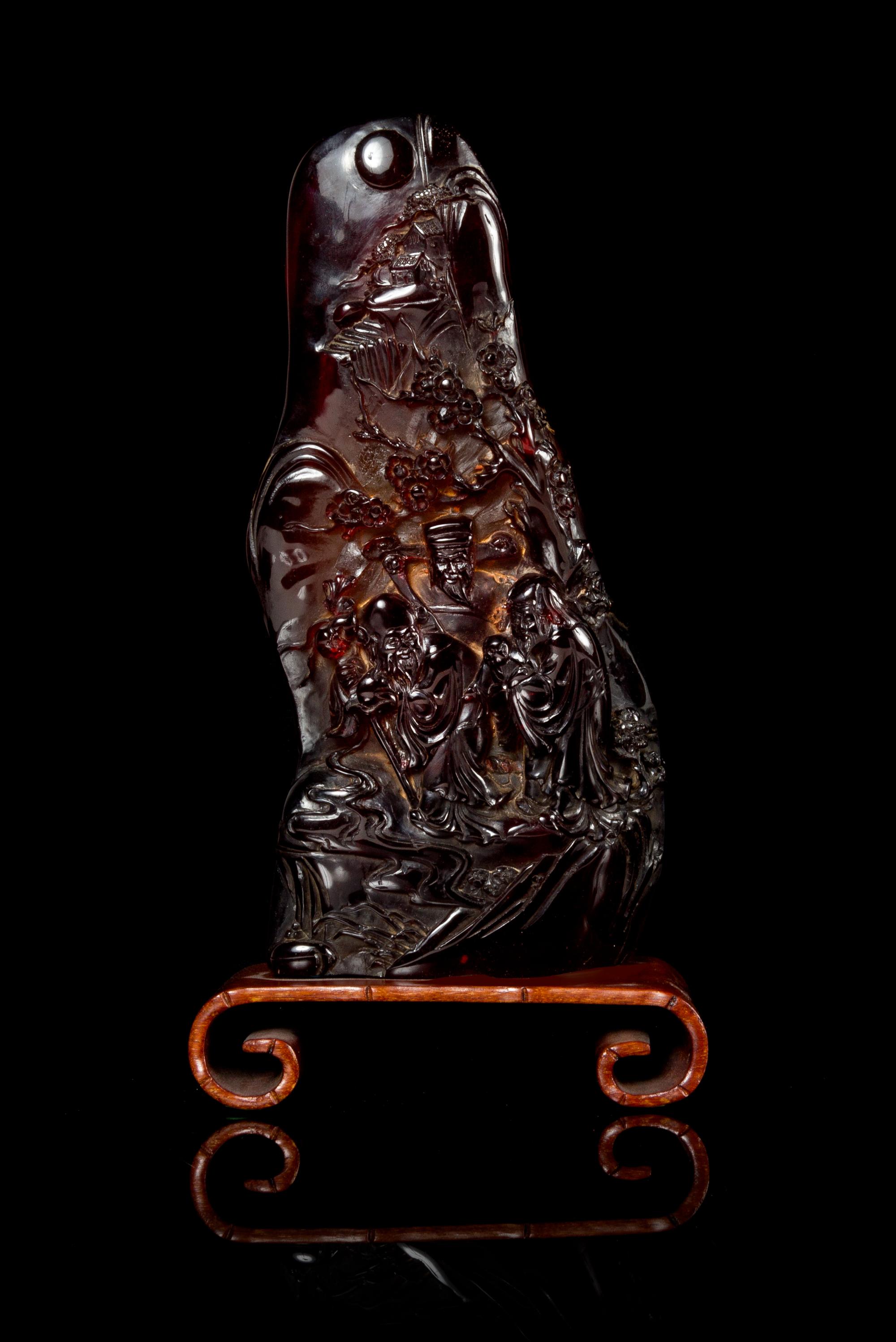 A Large Carved Amber Boulder Height 9 1/2 inches. — 20TH CENTURY