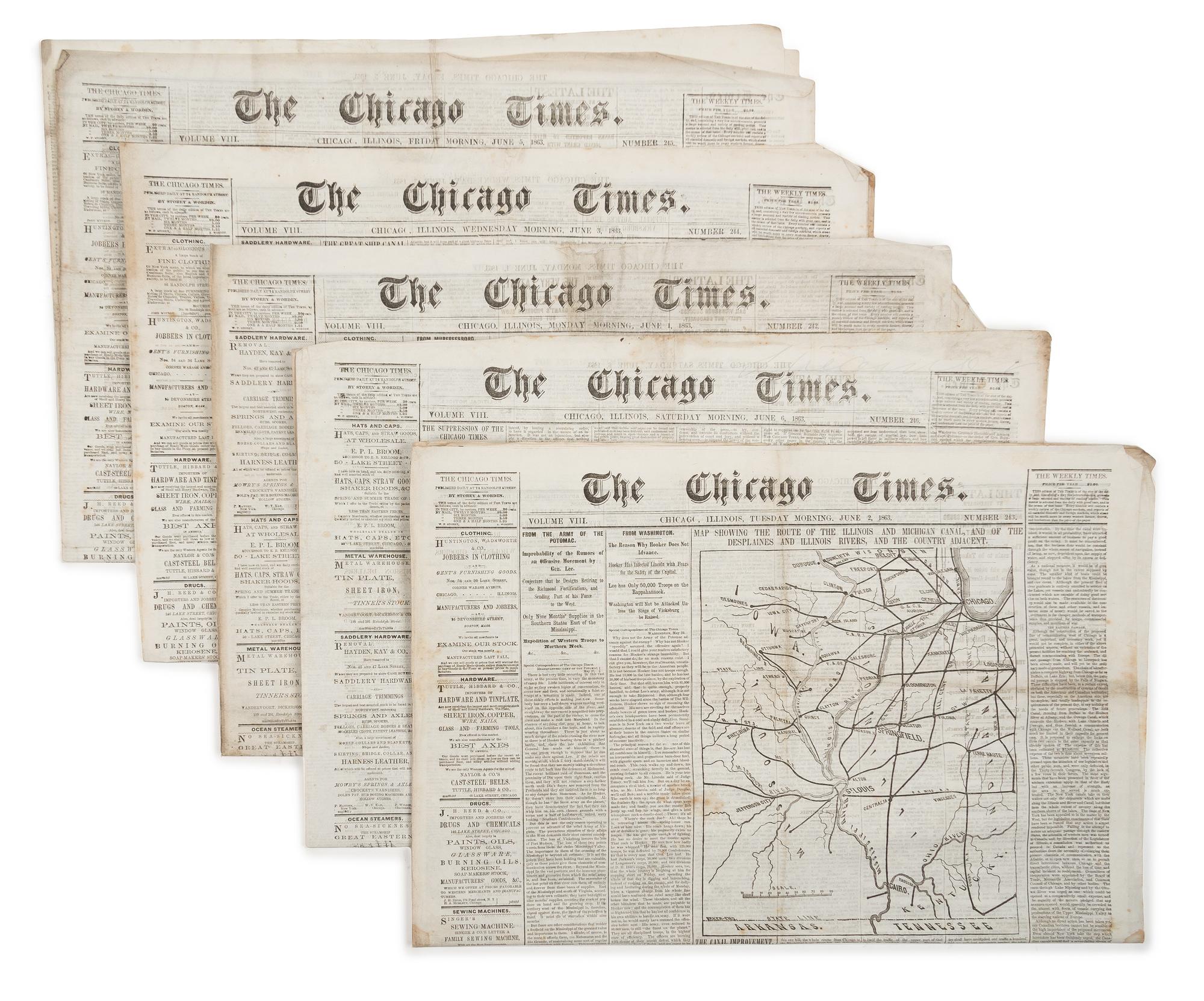 [NEWSPAPERS]. The Chicago Times. Chicago: June 20, 1861-July 31, 1866. Approximately