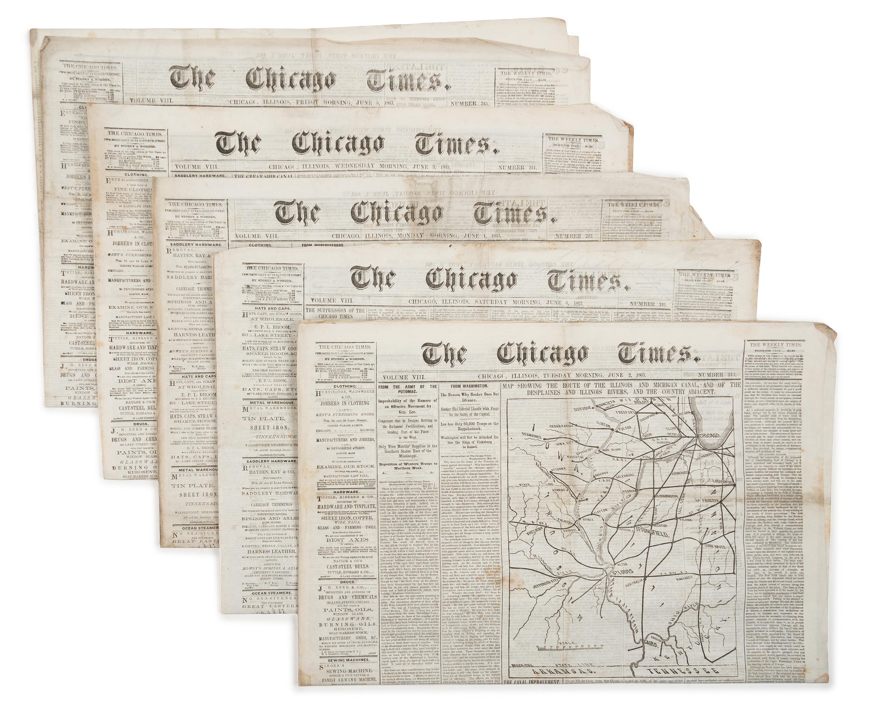 [NEWSPAPERS]. The Chicago Times. Chicago: June 20, 1861-July 31, 1866. Approximately