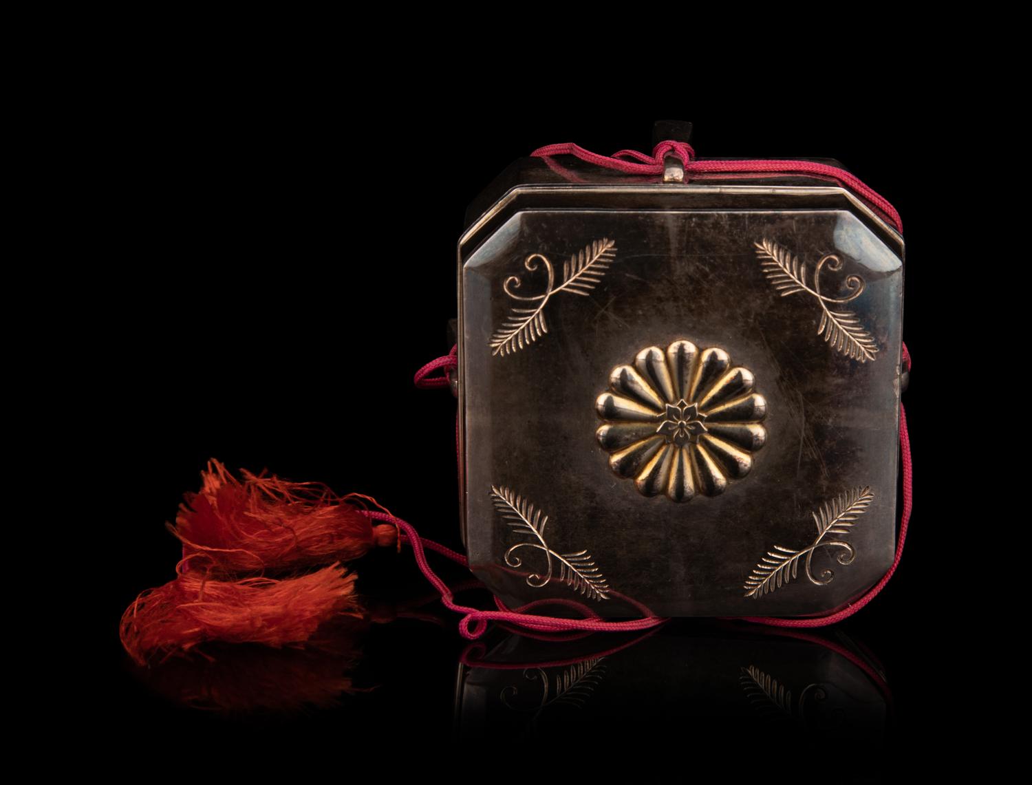 A Japanese Silver Square Chest-Form Bonbonnière