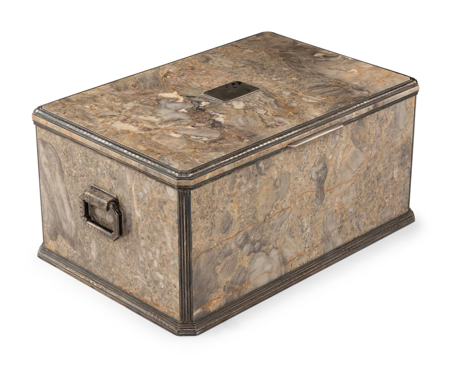 A Tiffany and Co. Silver Mounted Agate Jewelry Casket