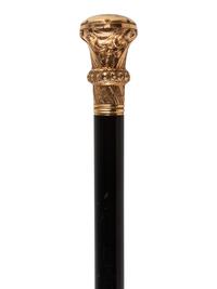 [TRANSPORTATION - RAILROAD]. Rhode Island Locomotive Works presentation walking stick with 18K gold knob.