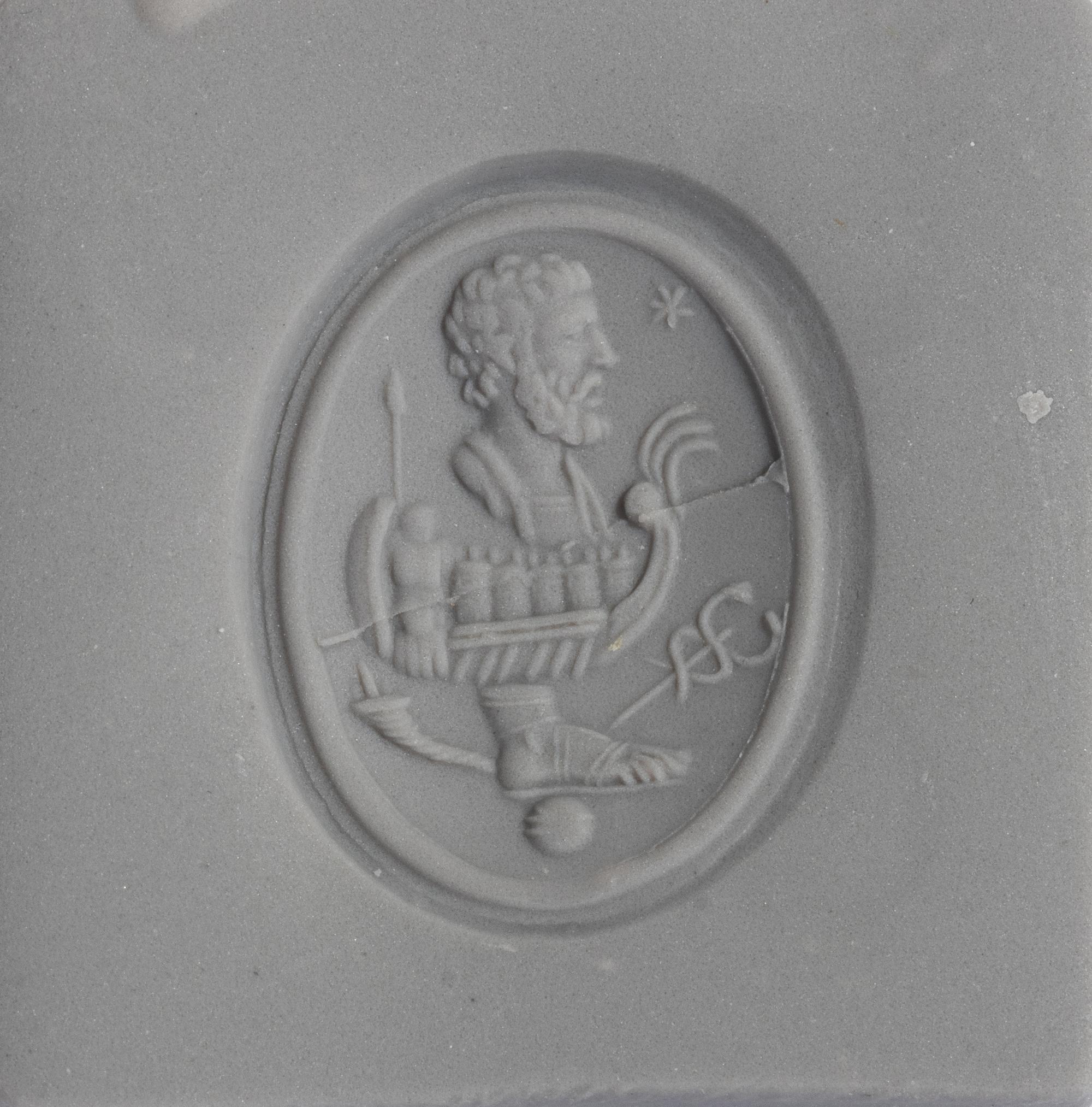 A Carnelian Ring Stone with an Allegorical Scene, After the Antique — Set in a gold ring; Hallmarks stamped on the back