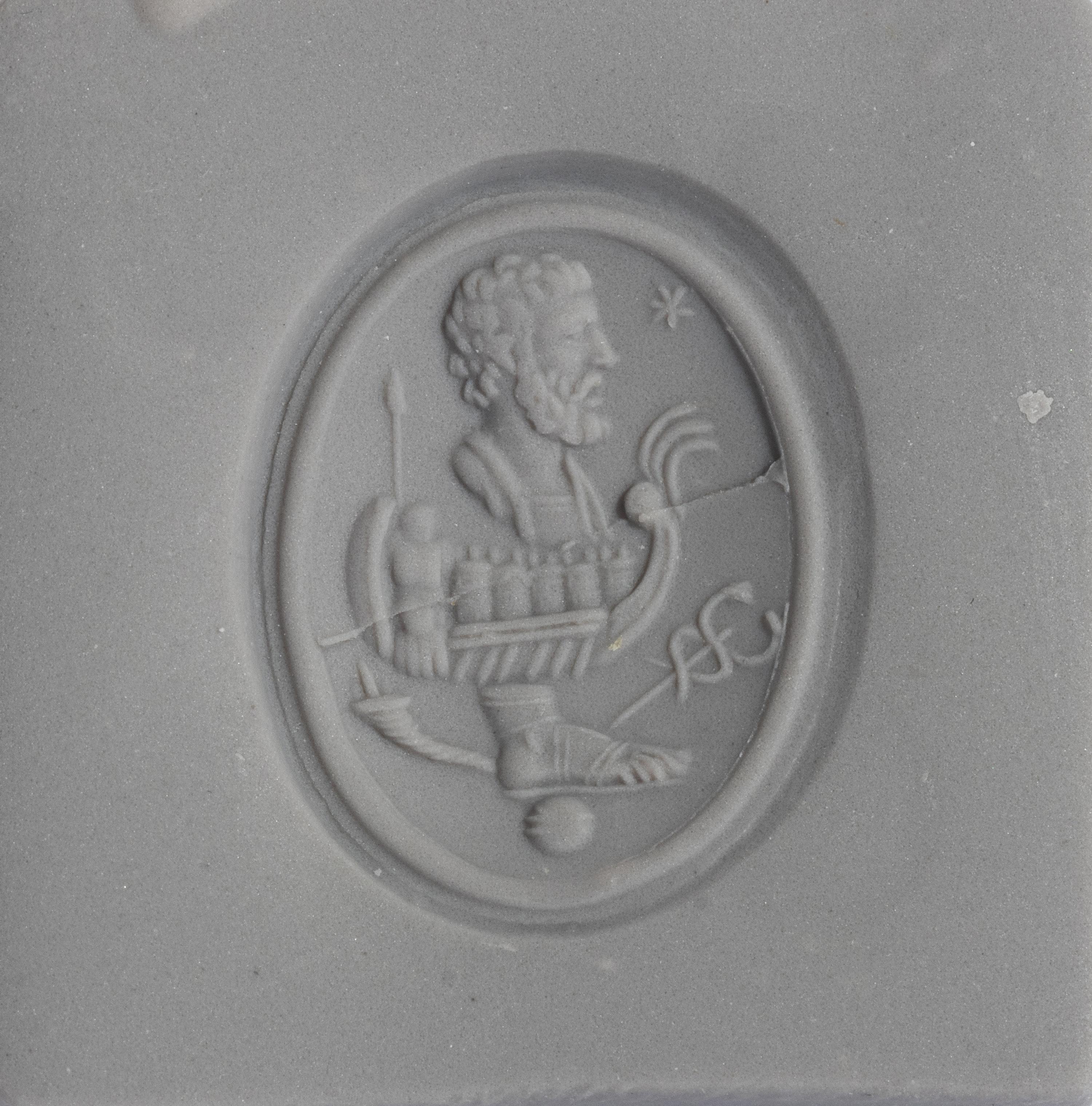 A Carnelian Ring Stone with an Allegorical Scene, After the Antique — Set in a gold ring; Hallmarks stamped on the back