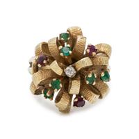YELLOW GOLD, DIAMOND AND GEMSTONE RING