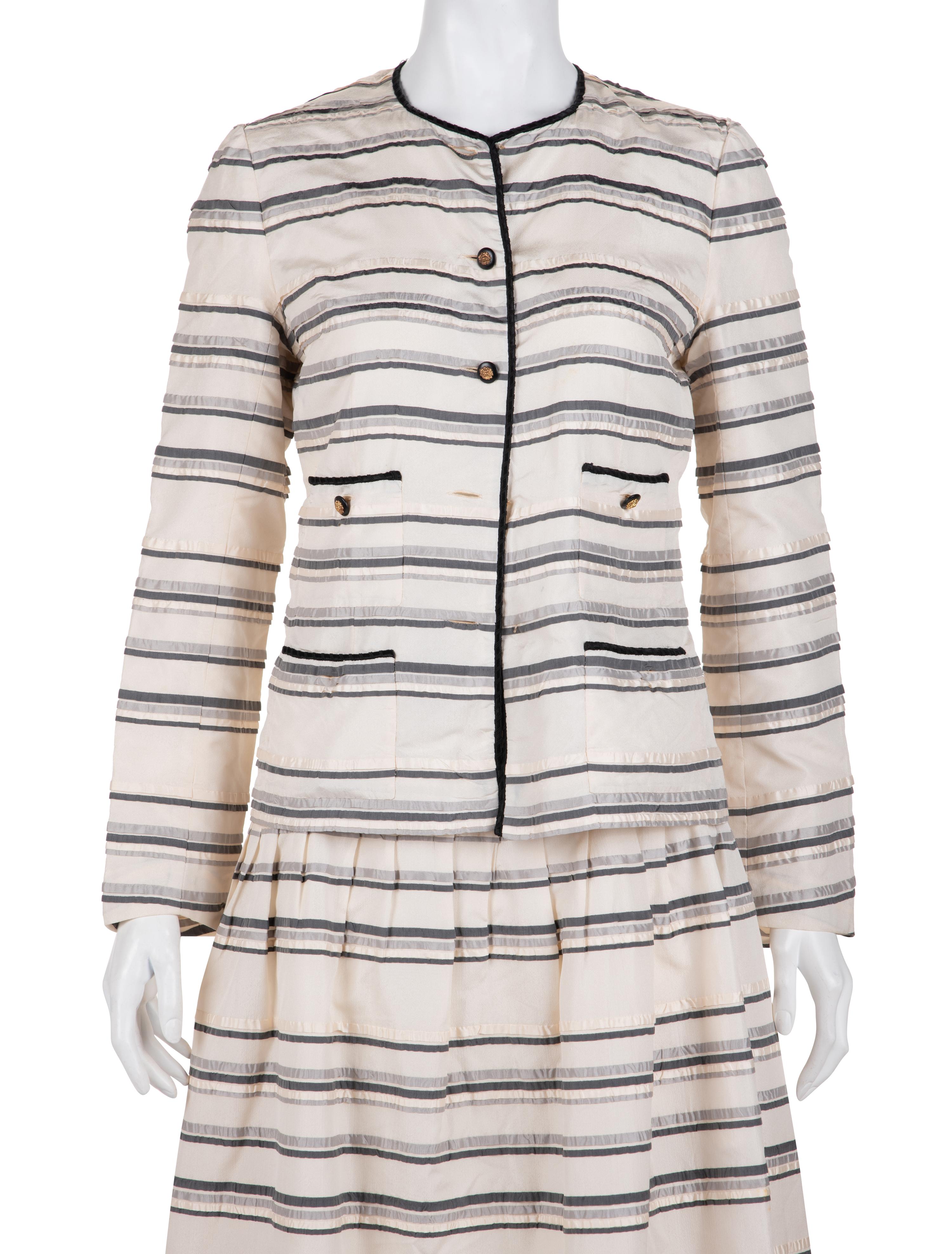 Chanel Silk Striped Skirt Ensemble, 1990s