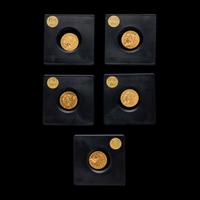 A Group of Five Indian Head $2.50 Gold Coins