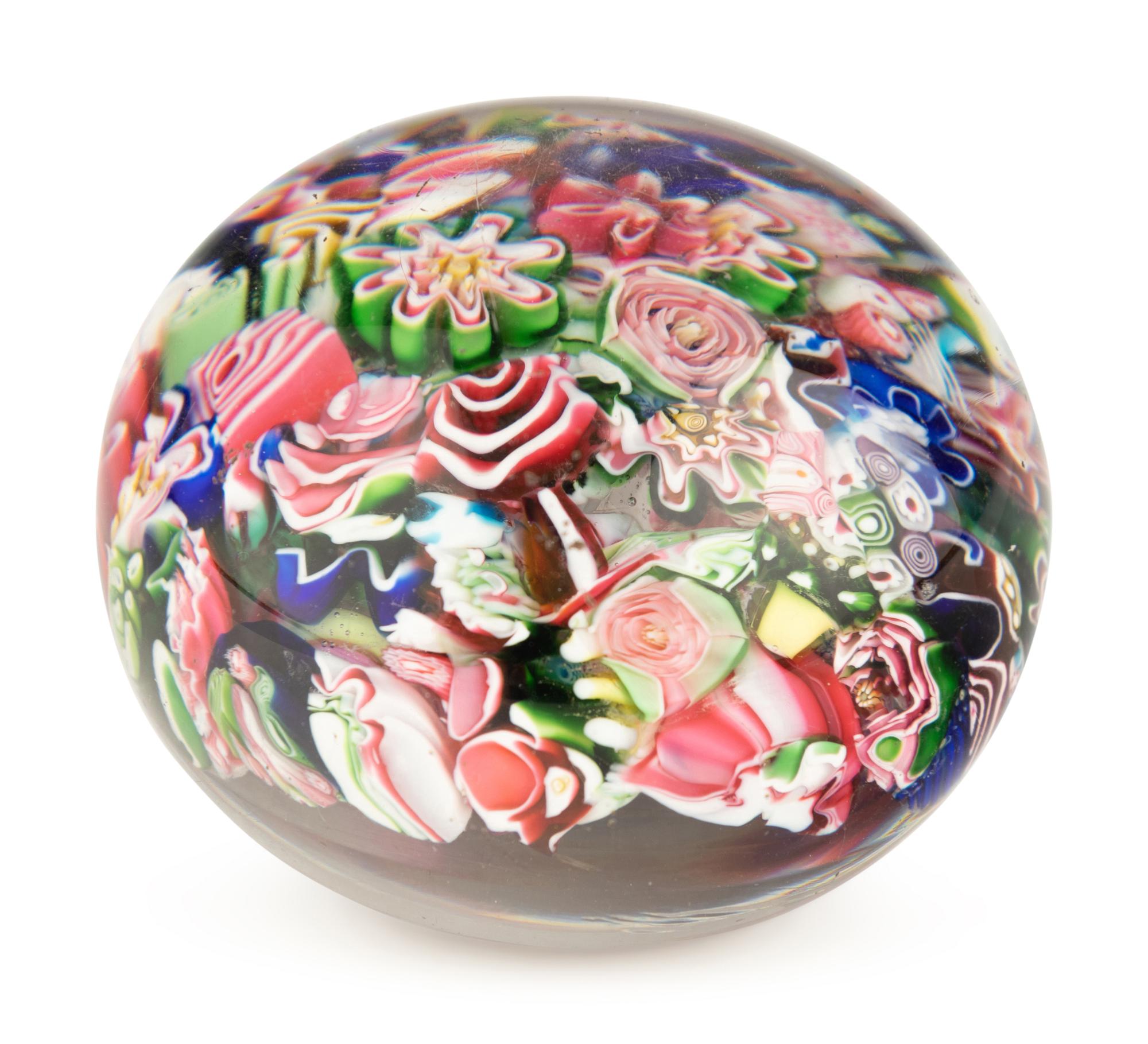 A Clichy End-of-Day Scrambled Millefiori Glass Paperweight