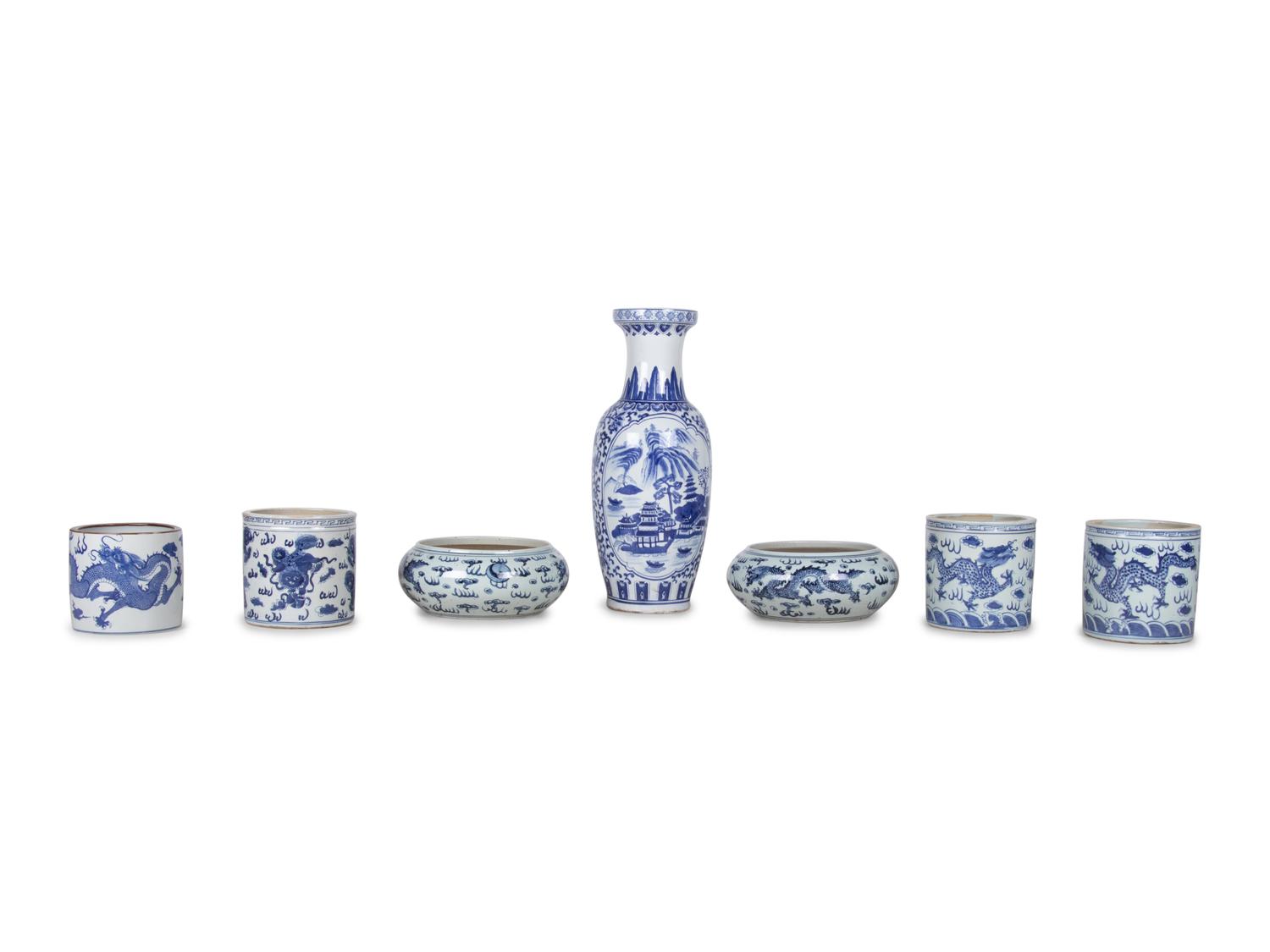 Seven Blue and White Porcelain Articles